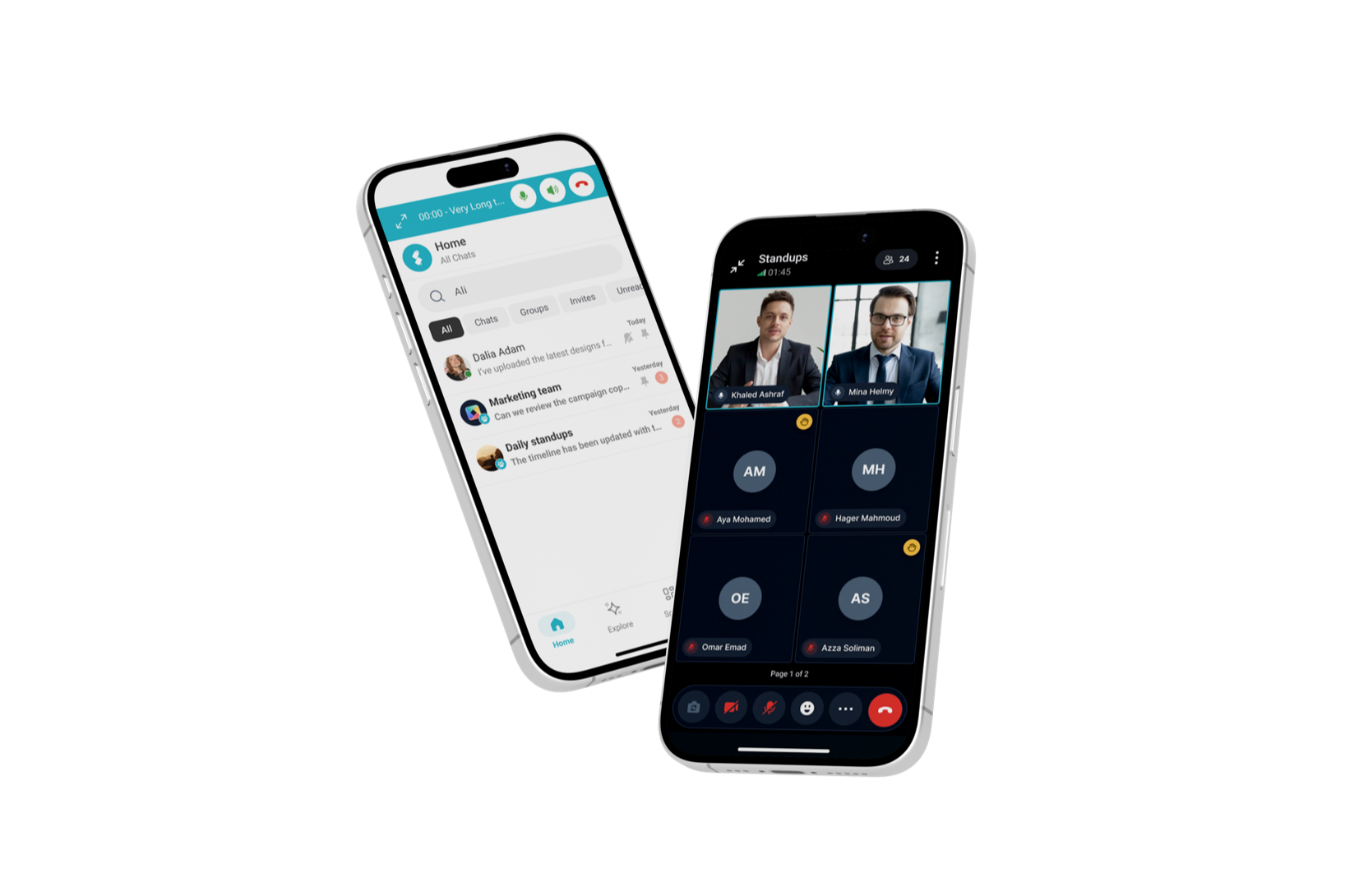 SpaceJAT messaging and team video meeting on mobile devices