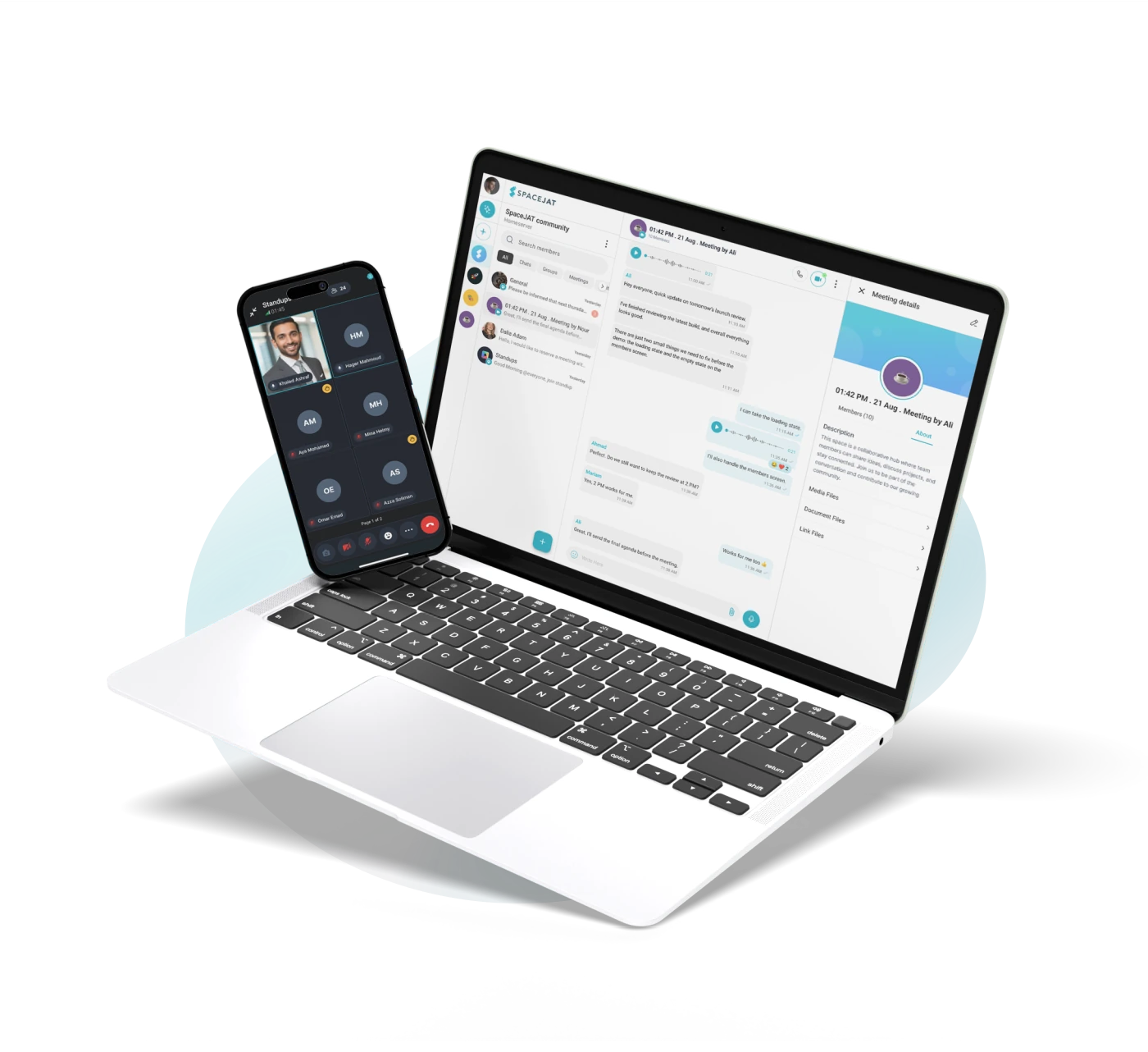 SpaceJAT meeting workspace across laptop and mobile