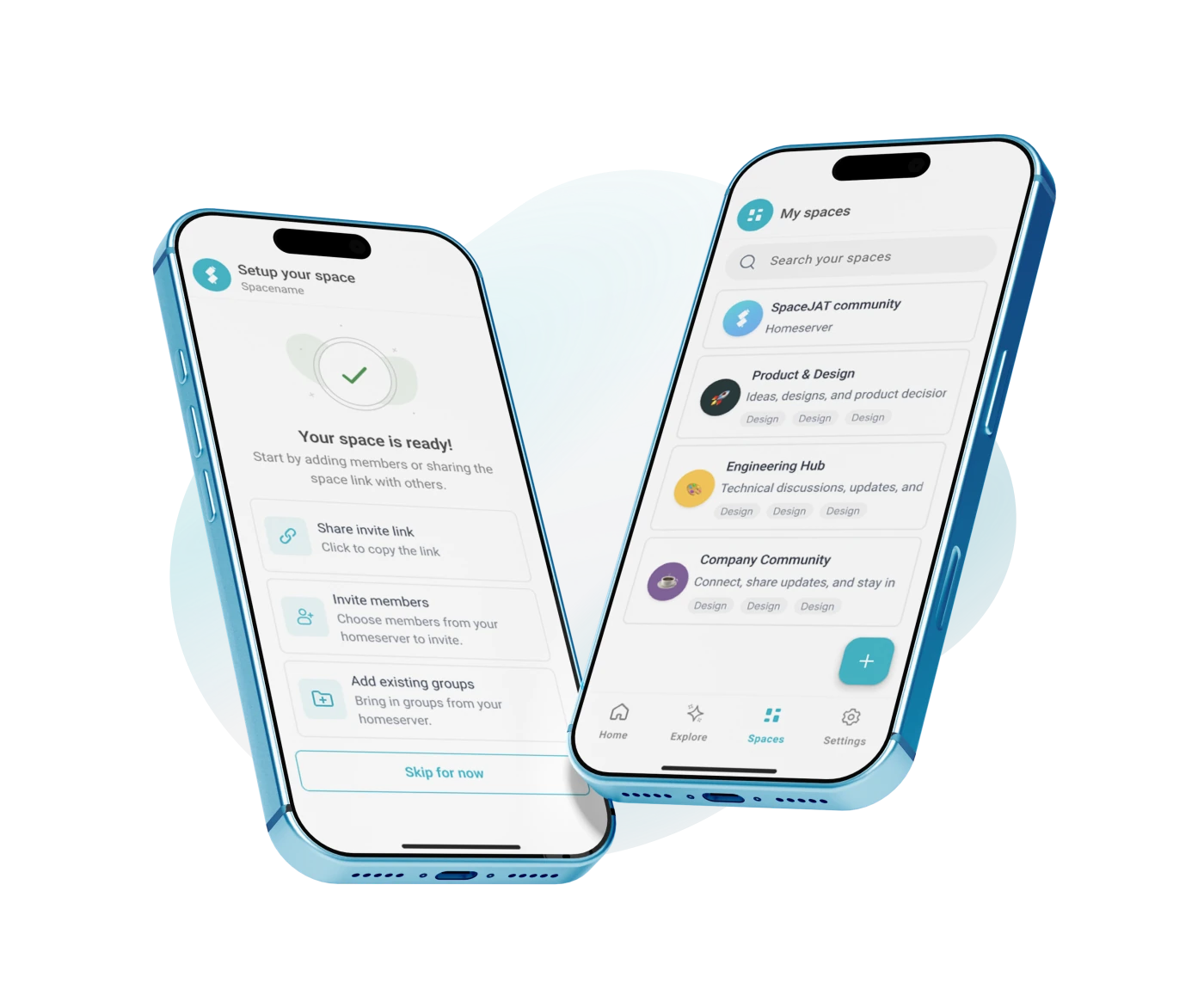SpaceJAT mobile Spaces setup and organization space directory